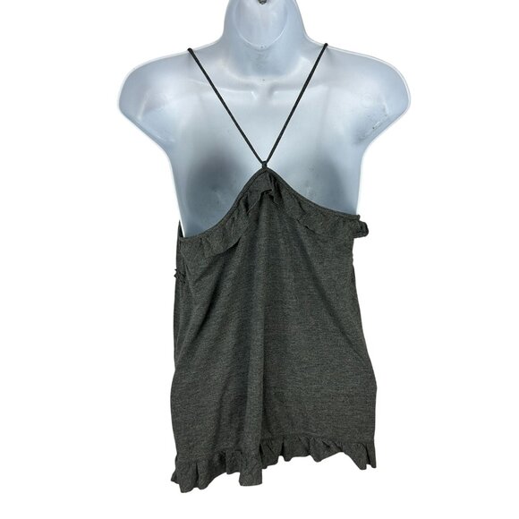American Eagle Outfitters Gray Ruffled Spaghetti Strap Tank Top Size Medium - Picture 2 of 4